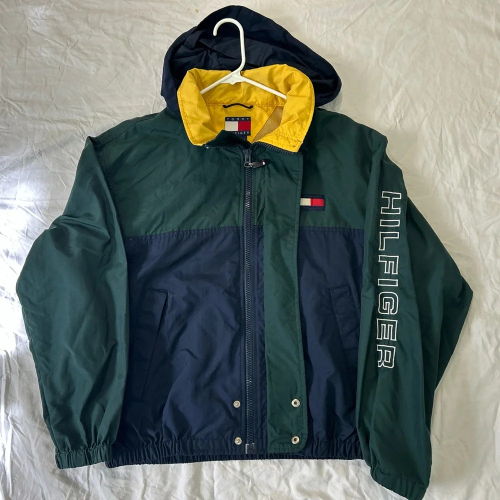 Vintage Tommy Hilfiger M 90s Hooded Jacket Sailing Windbreaker Coat - Picture 2 of 9